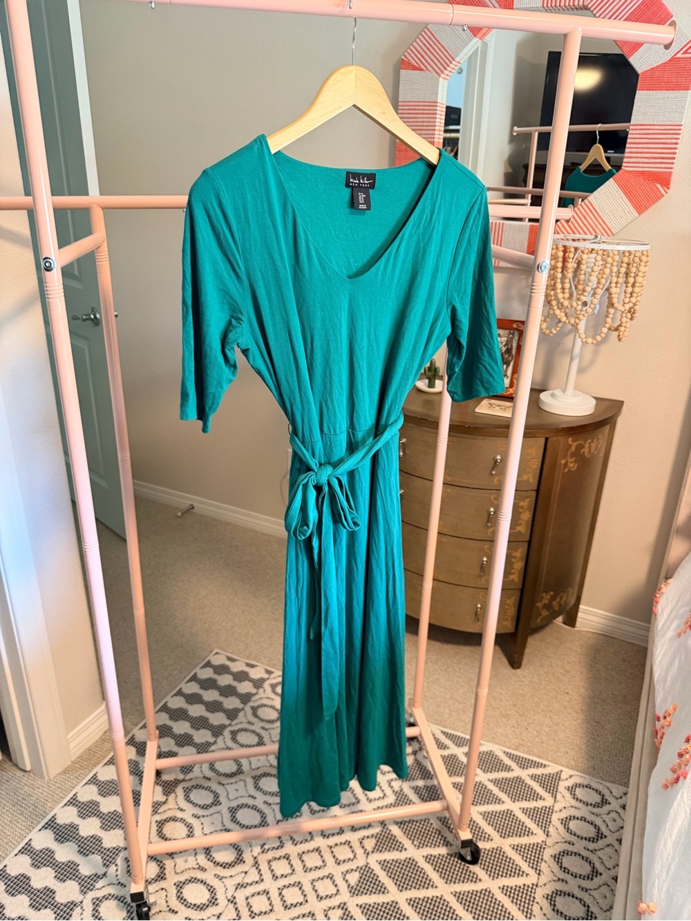 Nicole Miller Teal Wrap Dress with Tie Waist